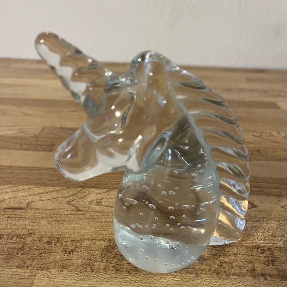 Unicorn Decorative Clear Glass Paper Weight  Bubble Art 3.75" Tall